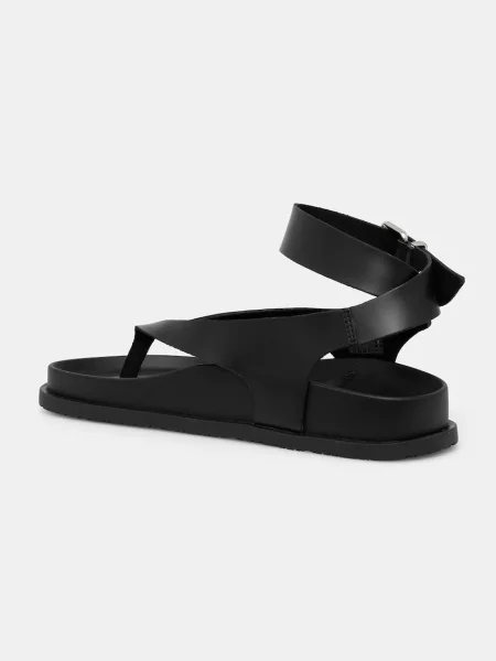 Tommy Jeans sandale de piele TJW ANKLE STRAP SANDAL negru