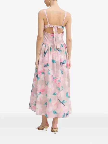 Rochie midi Bardot cu model floral cu imagine roz