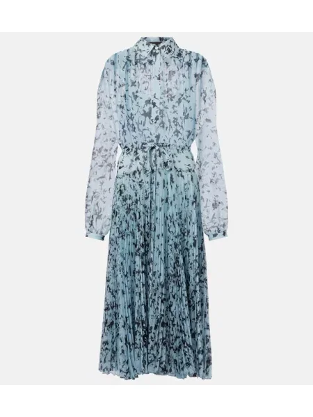 Sukienka koszulowa Proenza Schouler szyfonowa z nadrukiem garniturowa niebieska