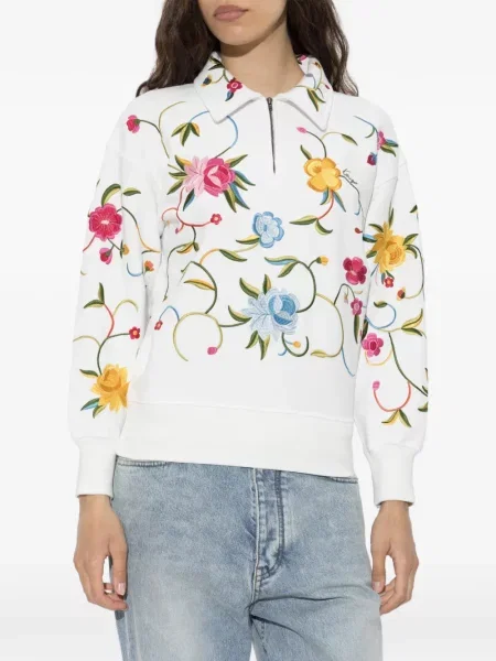 Hanorac cu fermoar Kenzo cu model floral alb