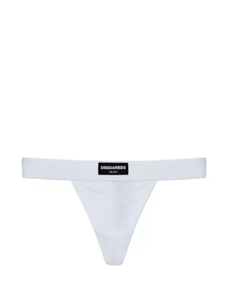 Chiloți tanga Dsquared2 cu autograf alb