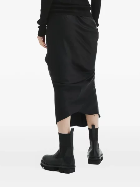 Midi-suknja Rick Owens s draperijom iznad koljena crna