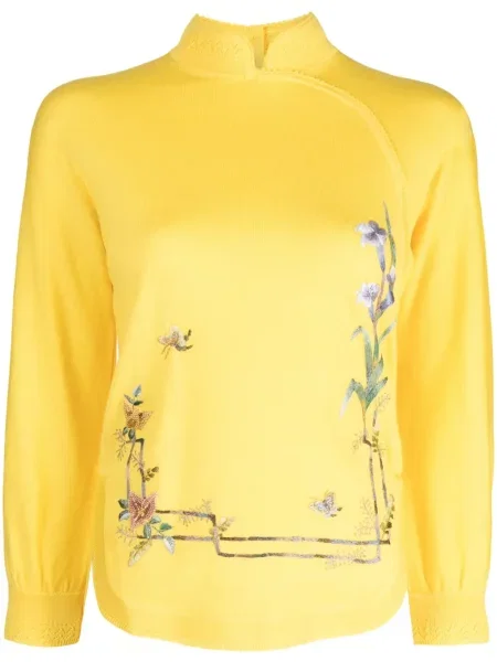 Pulover Shiatzy Chen cu model floral cu imagine galben