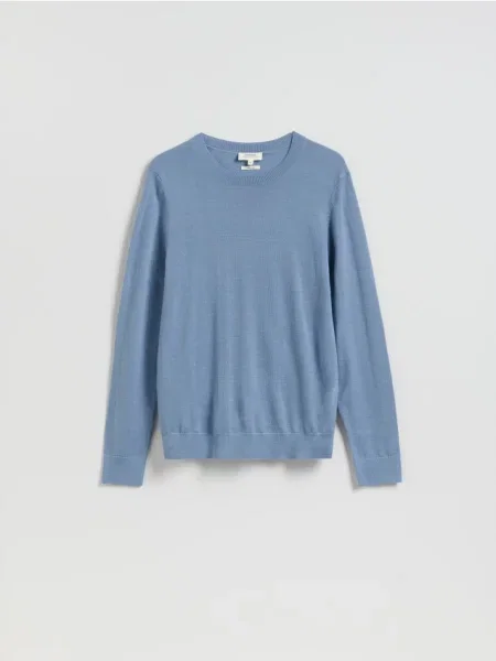 Reserved Pulover din lână merinos albastru-deschis albastru