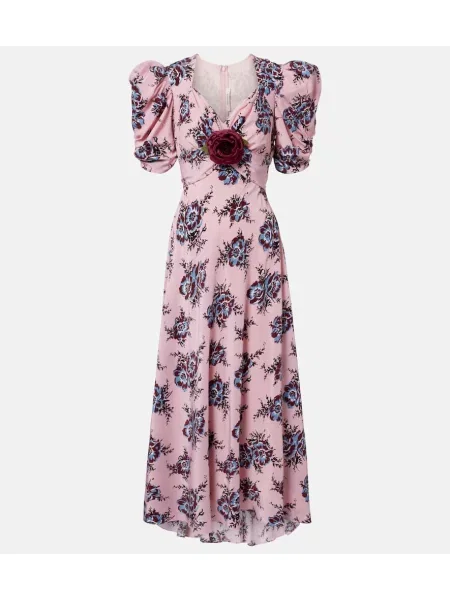 Rochie Rodarte de mătase cu model floral roz