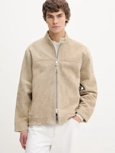 AllSaints jachetă scurtă pentru bărbați din piele întoarsă FELIX bej