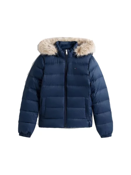 Kurtka jeansowa Tommy Jeans z kapturem z autografem niebieska