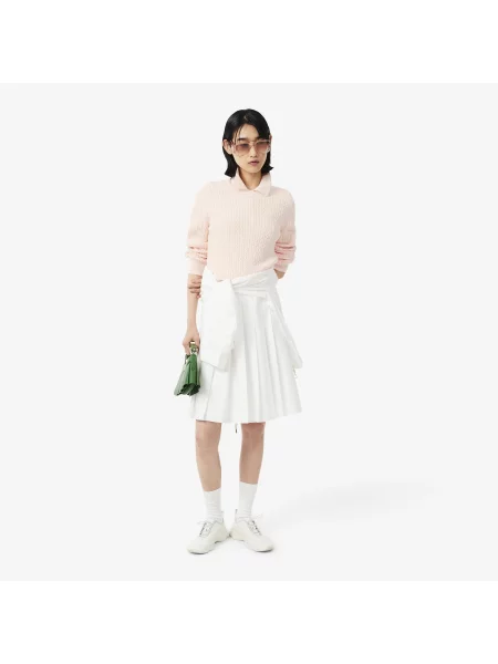 Lacoste Sweter Warkoczowy W Paski różowy