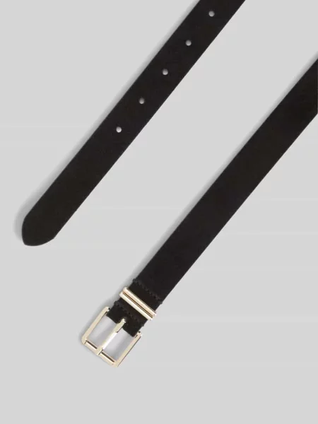 Pasek z naturalnej skóry z wytłoczonym logo Tommy Hilfiger czarny