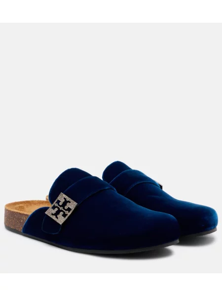 Papuci tip mules Tory Burch de catifea albastru