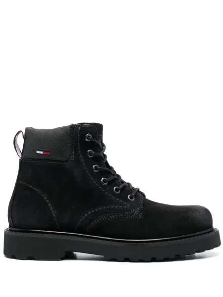 Cizme scurte Tommy Jeans cu șireturi din piele de căprioară negru