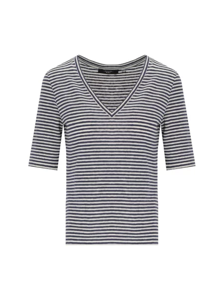 Lniana koszulka Weekend Max Mara w paski niebieska
