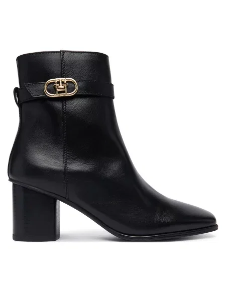 Členková obuv Tommy Hilfiger Th Strap Leather Block Heel Boot čierna