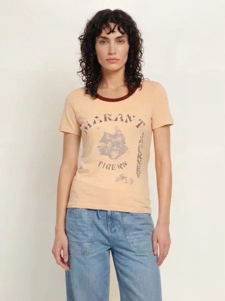 Marant Étoile Tričko Kiliann Z Lnu / černošedá / tmavě červená béžová