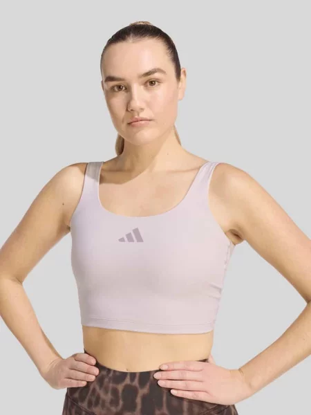 Biustonosz sportowy z nadrukiem z logo i detalem z tyłu Adidas Sportswear różowy