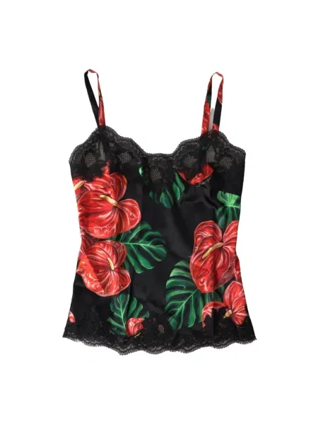 Jedwabny top Dolce And Gabbana z nadrukiem na ramiączkach