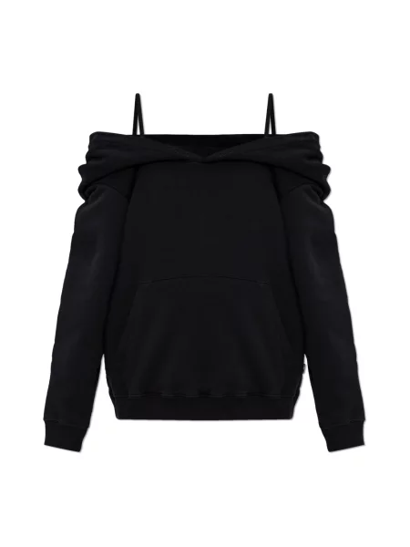 Bluza z kapturem Mm6 Maison Margiela z odkrytymi ramionami czarna