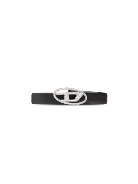Diesel pasek skórzany OVAL D LOGO STRASS 20 czarny