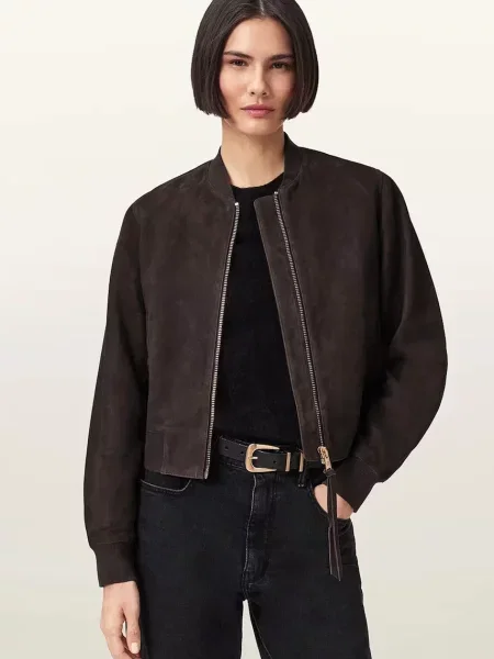 AllSaints bomberka zamszowa ORTEN brązowy