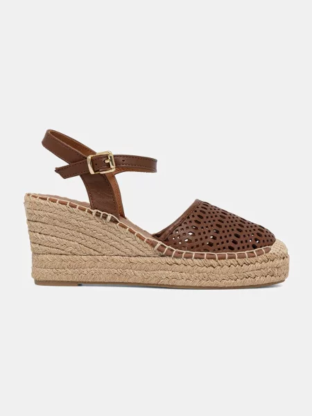 Billi Bi espadryle skórzane na koturnie brązowy
