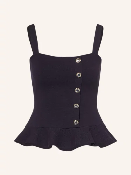 Dzianinowy top Claudie Pierlot z falbankami granatowy