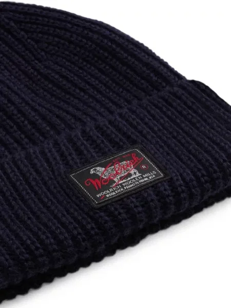 Căciulă Woolrich tricotate cu autograf albastru