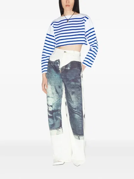 Decupat top Jean Paul Gaultier cu dungi alb