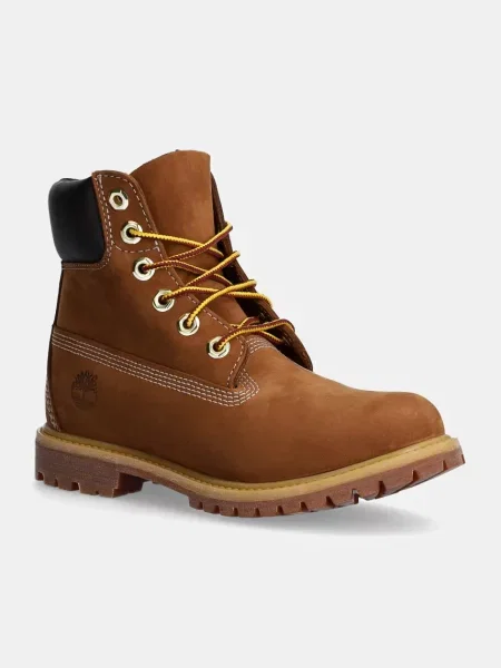 Кубинки от набук Timberland PREMIUM 6 INCH BOOT с равна подметка кафяво