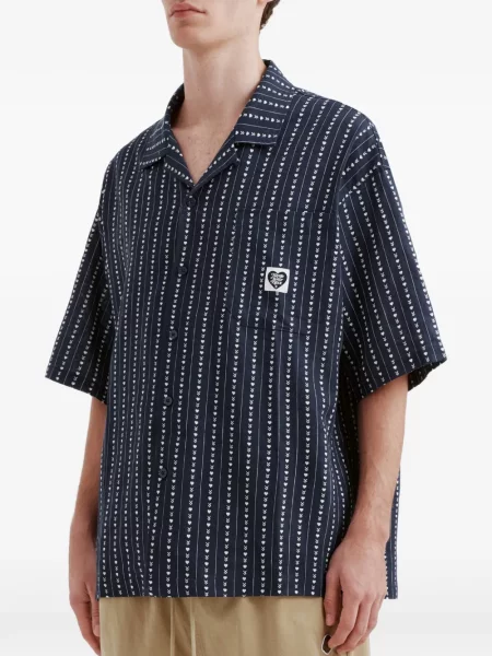 Риза Fingercroxx на райета с принт синьо