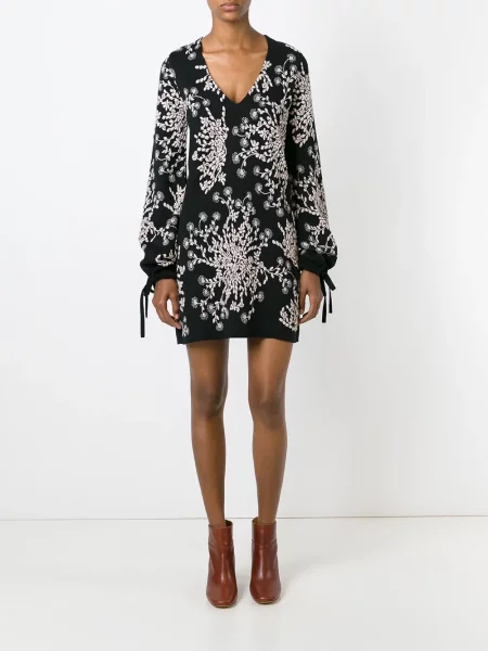 Rochie Chloé cu model floral tricotate negru
