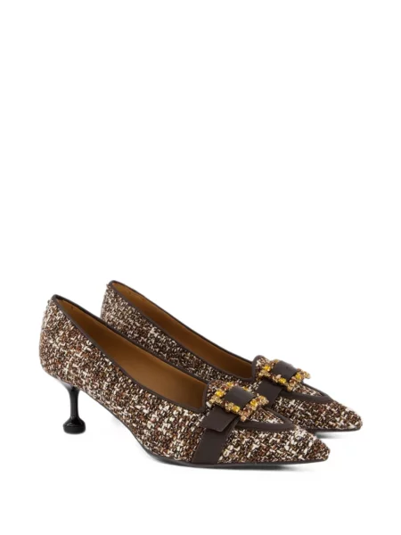 Pantofi cu toc Gibaldi din tweed maro