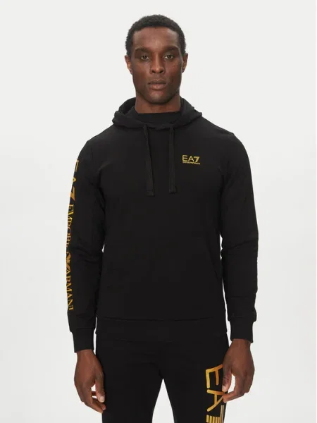 Pánska mikina Emporio Armani Train Logo Series Extended Logo Hoodie black / gold čierna