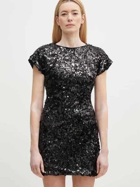 GANNI rochie Velvet Sequins Mini mini mulata negru