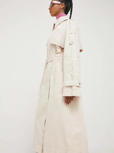 Moschino Jeans trenci femei de tranzitie cu doua randuri de bej