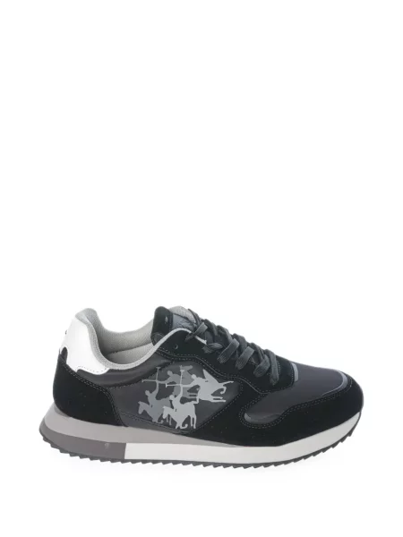 Sneakerși La Martina din piele de căprioară cu imagine negru