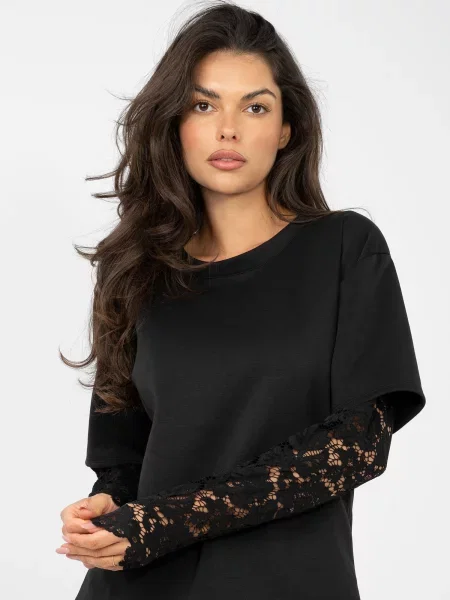 Блуза Factory Price с дантела дантелени ръкави черно