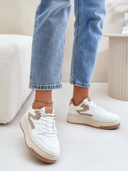 Sneakerși Kesi din piele cu platformă alb