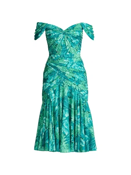 Rochie midi Tadashi Shoji cu model floral cu imagine verde