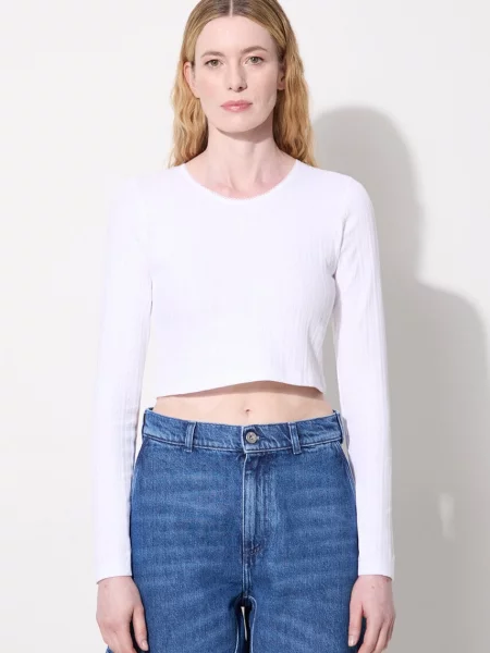 Μπλούζα με μακριά μανίκια JW Anderson Cropped Anchor Embroidery Longsleeve Top άσπρο λευκό