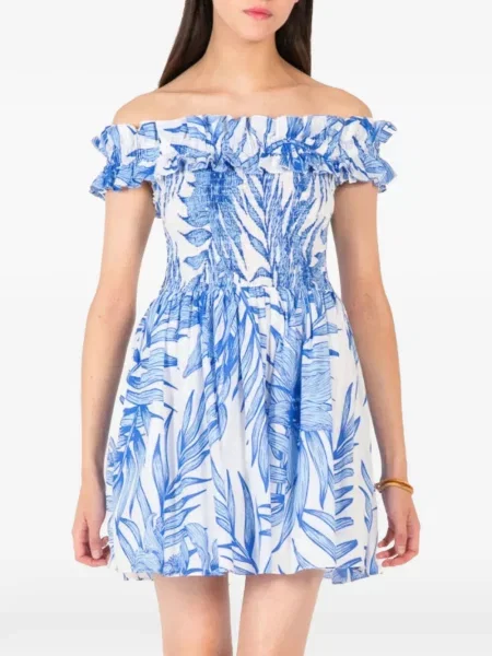 Rochie mini Poupette St Barth cu model floral cu imagine alb