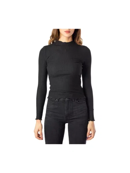 Bluzka z długim rękawem z prążkowaną fakturą model ‘Emma’ Only czarna