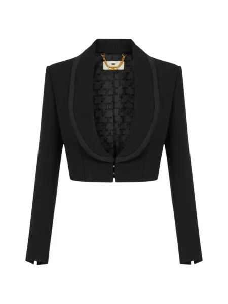 Decupat geacă Elisabetta Franchi din satin cu rever negru