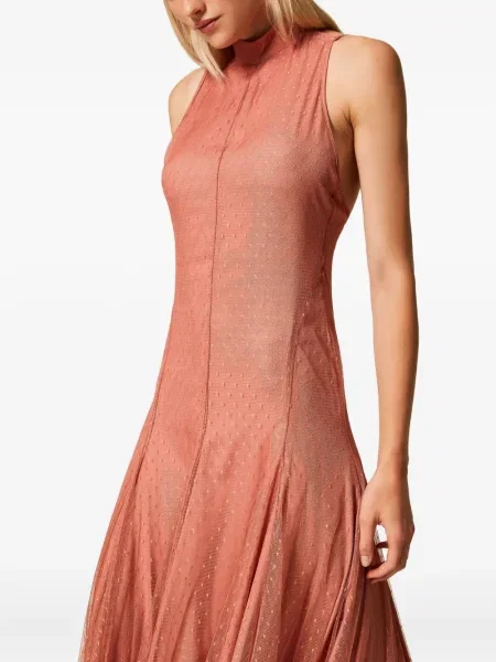 Rochie maxi Twinset cu buline din tul de costum roz