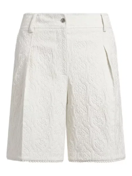 Bermude Etro cu model paisley din jacard alb