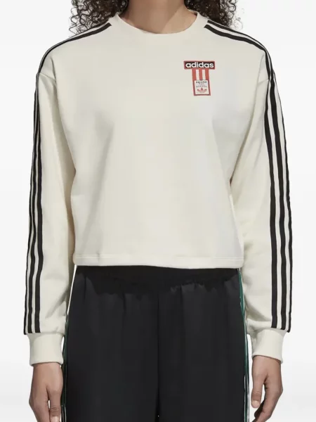 Legginsy Adidas do biegania z nadrukiem z dekoltem w serek czerwone