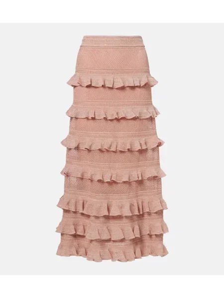 Spódnica midi Zimmermann z falbankami do kolan różowa