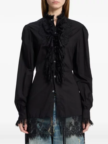 Cămașă Ann Demeulemeester cu volane din dantelă negru
