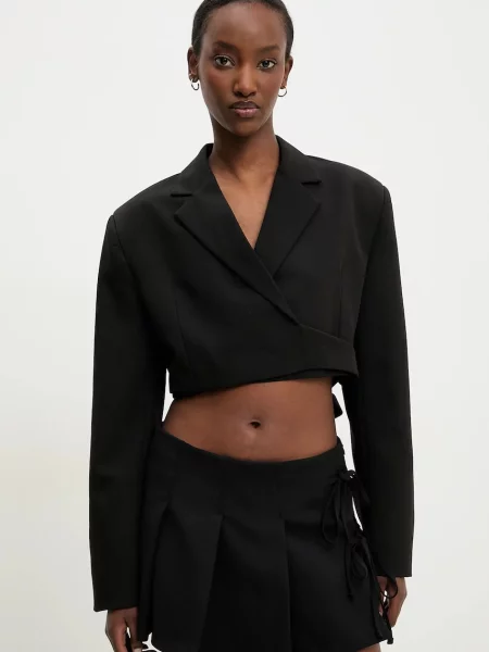 Сако Answear Lab без закопчаване с изчистен дизайн черно