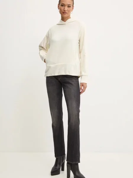 BOSS bluza z kapturem gładka beżowy