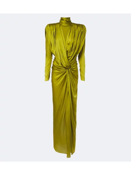 Rochie maxi Balmain din satin drapată verde